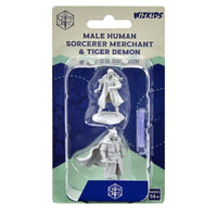 Critical Role Unpainted Miniatures: Male Human Sorcerer Merchant & Tiger Demon