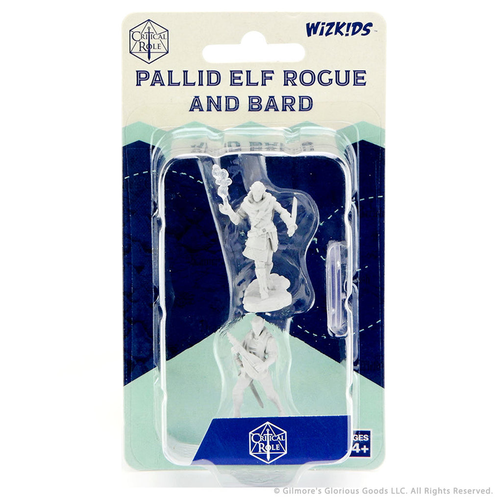 Critical Role Unpainted Miniatures: Pallid Elf Rogue and Bard Male