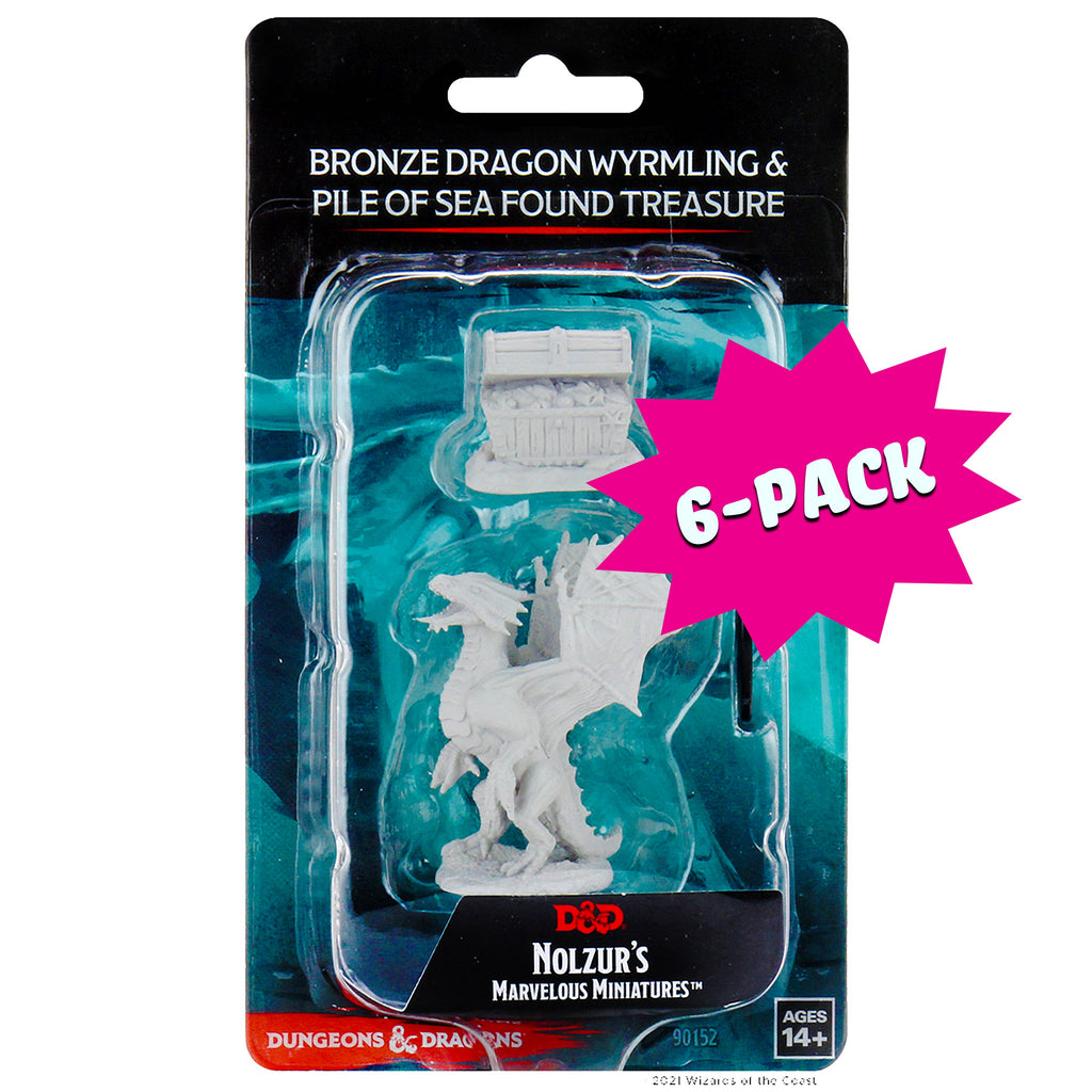 D&D Nolzur's Marvelous Miniatures: Bronze Dragon Wyrmling & Pile of Sea found Treasure (Bundle of 6)